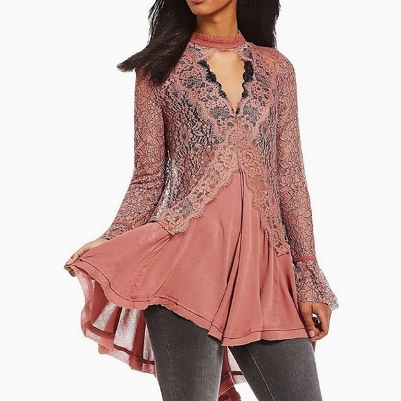 NWT✨️OFFER⚡️Free People Tell Tale Dusty Mauve Lace Tunic Dress, Small - Picture 2 of 9